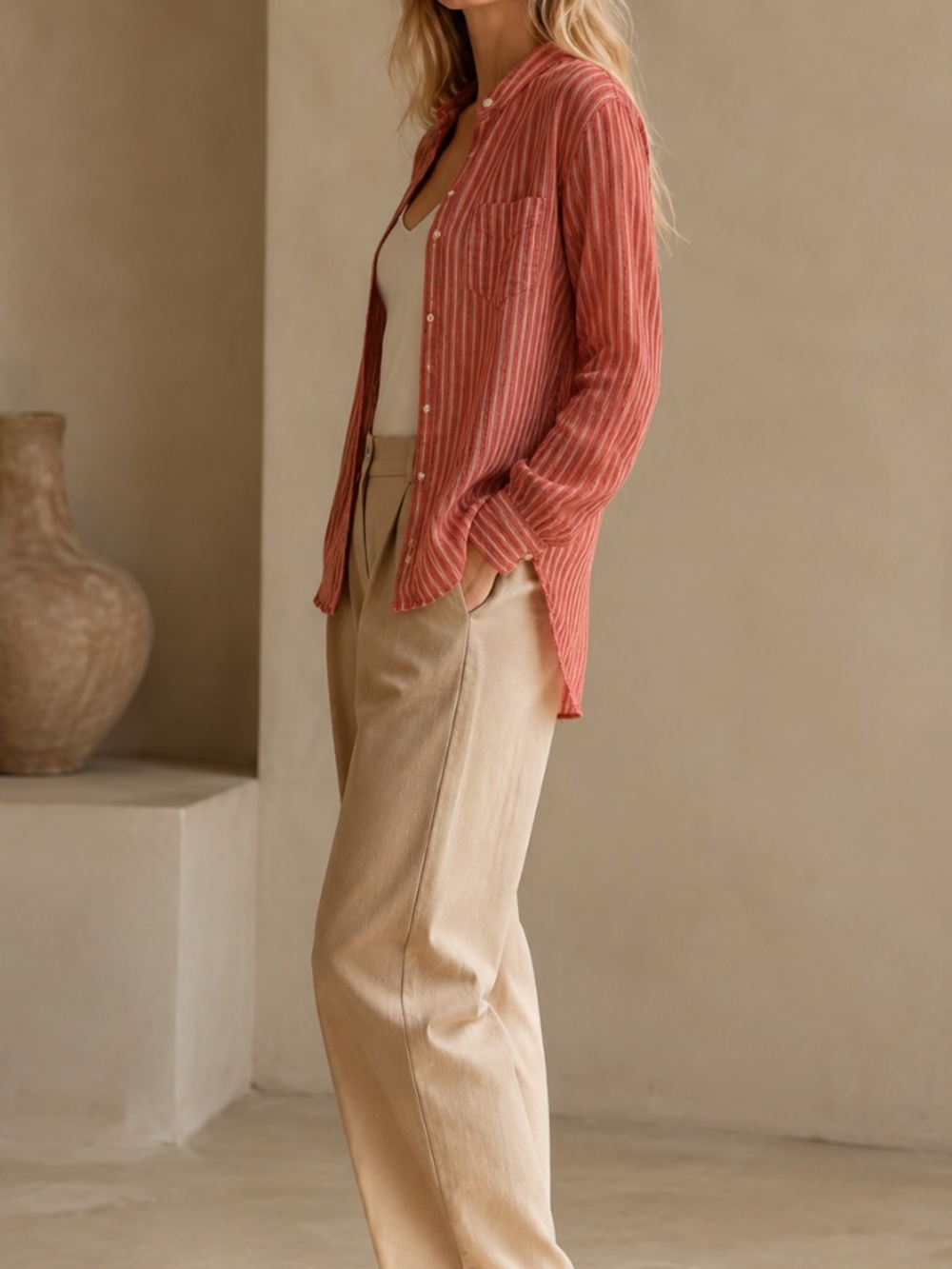 Isabel Marant Coral Stripe Button-Down Cotton Shirt - Picture 4 of 7